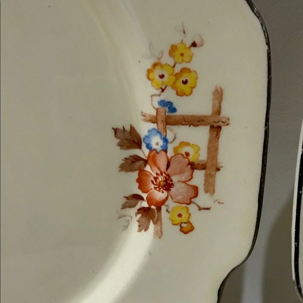 Lido WS George Canarytone Vintage Floral 9 1/2 Inch Dinner Plates Set 3 Made USA